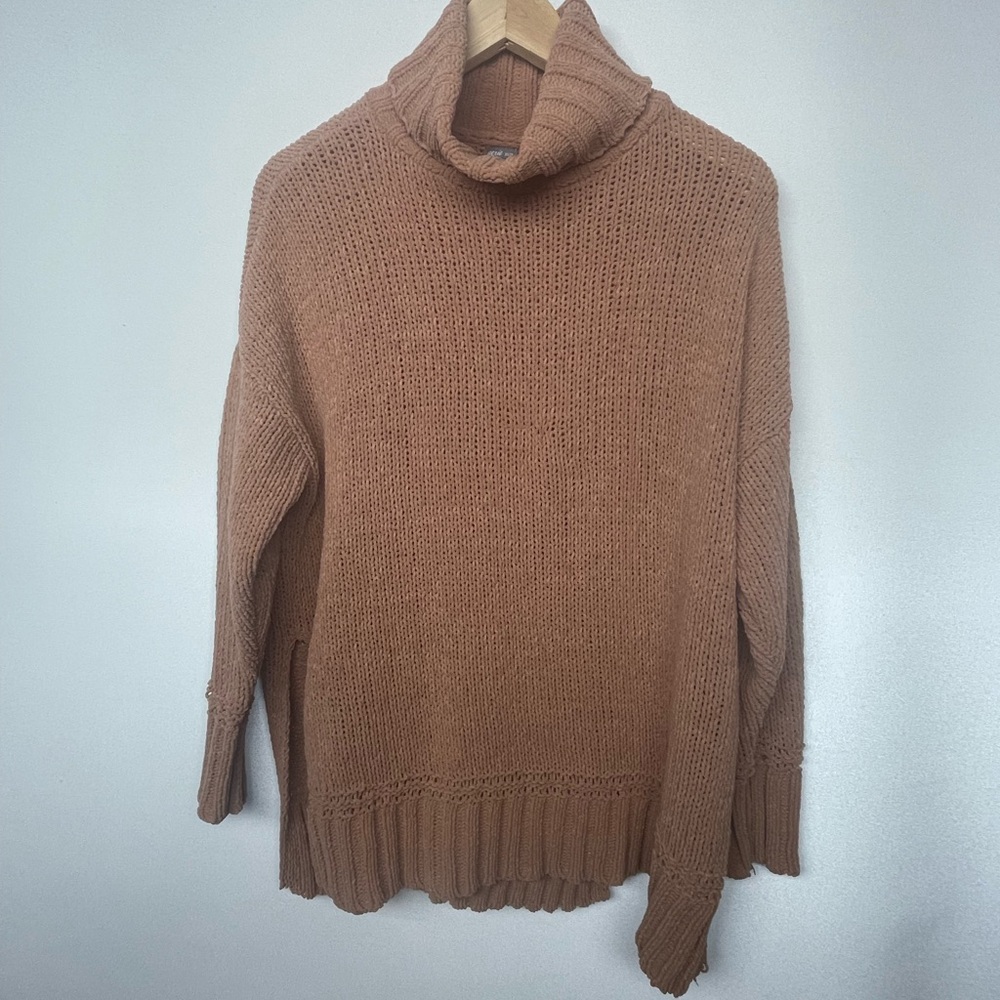 Aerie Warm Cowl Neck Sweater XS Chunky Oversized in Light Brown